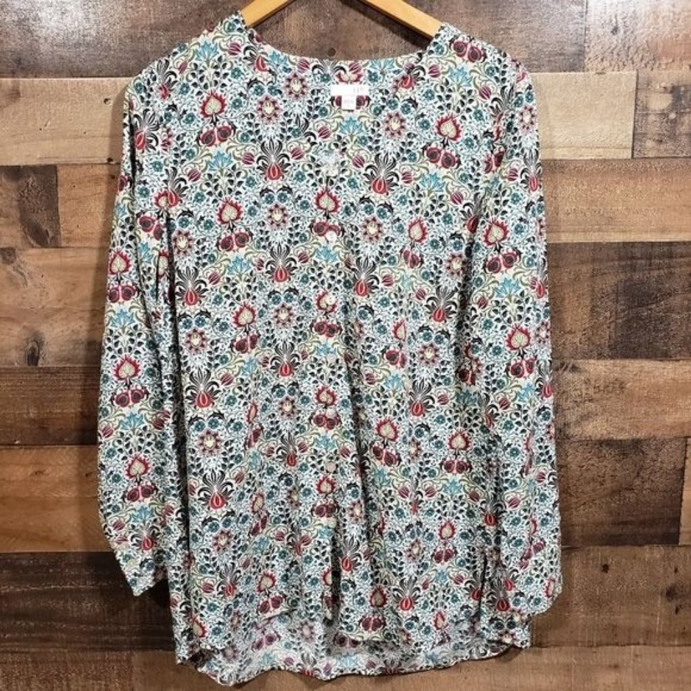J. Jill floral persian vintage button up floral vneck tunic top woman's size s‎